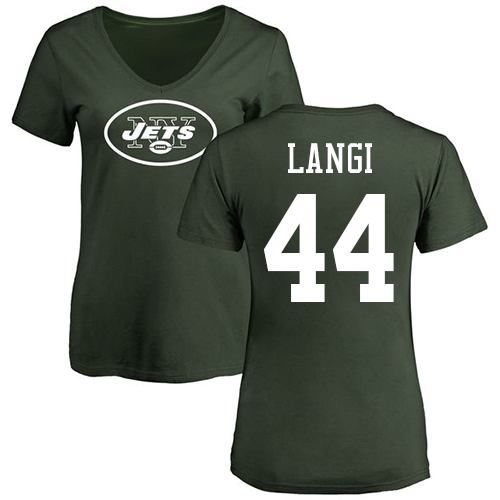 New York Jets Green Women Harvey Langi Name and Number Logo NFL Football #44 T Shirt